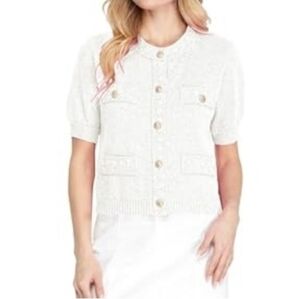 Hacikis Cream Women's Short Sleeved Cardigan Sweater